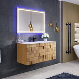 Eviva Mosaic 49"W x 20"D Natural Oak Wall Mount Bathroom Vanity with White Solid Surface Countertop and Integrated Sink