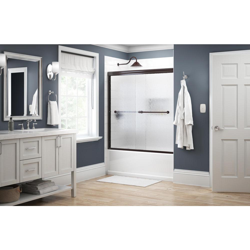 Lyndall 60 in. x 58-1/8 in. Semi-Frameless Traditional Sliding Bathtub Door in Bronze with Rain Glass - Super Arbor