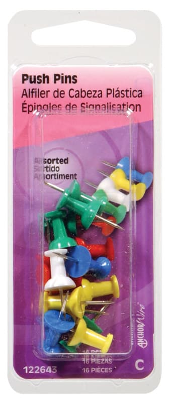 Hillman Assorted Push Pins, 16-Pack