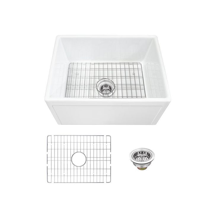 Farmhouse Apron Front Fireclay 33 in. Picture Frame Single Bowl Kitchen Sink in White with Grid and Strainer