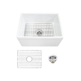Farmhouse Apron Front Fireclay 33 in. Picture Frame Single Bowl Kitchen Sink in White with Grid and Strainer