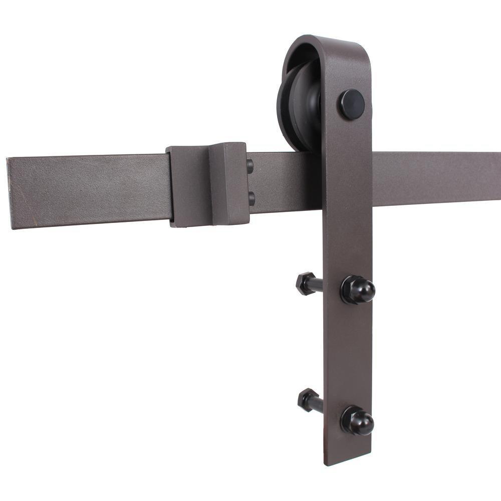 96 in. Antique Bronze Classic Bent Strap Barn Style Sliding Door Track and Hardware Set - Super Arbor