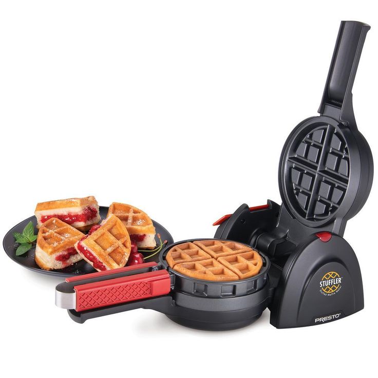 5 in. 900-Watt Black Belgian Stuffler Stuffed Waffle Maker