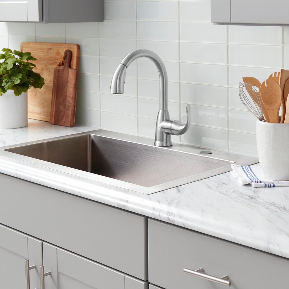 Dylan Single-Handle Pull-Down Kitchen Faucet with TurboSpray and FastMount in Stainless Steel - Super Arbor