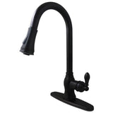 Kingston Brass American Classic Oil-Rubbed Bronze 1-Handle Deck-Mount Pull-Down Handle Kitchen Faucet (Deck Plate Included)
