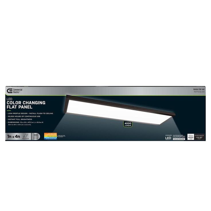 Commercial Electric 1 ft. x 4 ft. 4000 Lumens Dimmable Matte Black Integrated LED Flat Panel Ceiling Flush Mount Fixture, Selectable 5CCT