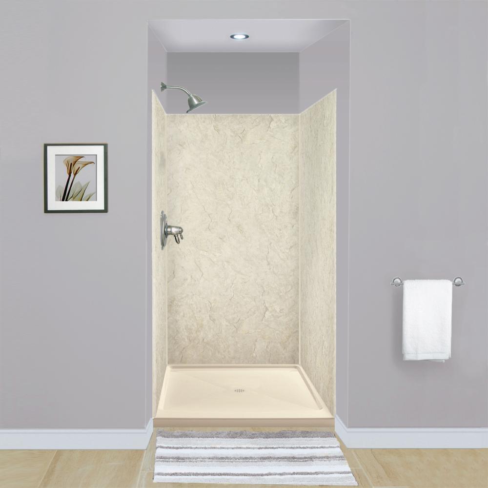 Expressions 48 in. x 48 in. x 96 in. 4-Piece Easy Up Adhesive Alcove Shower Wall Surround in Bianca - Super Arbor