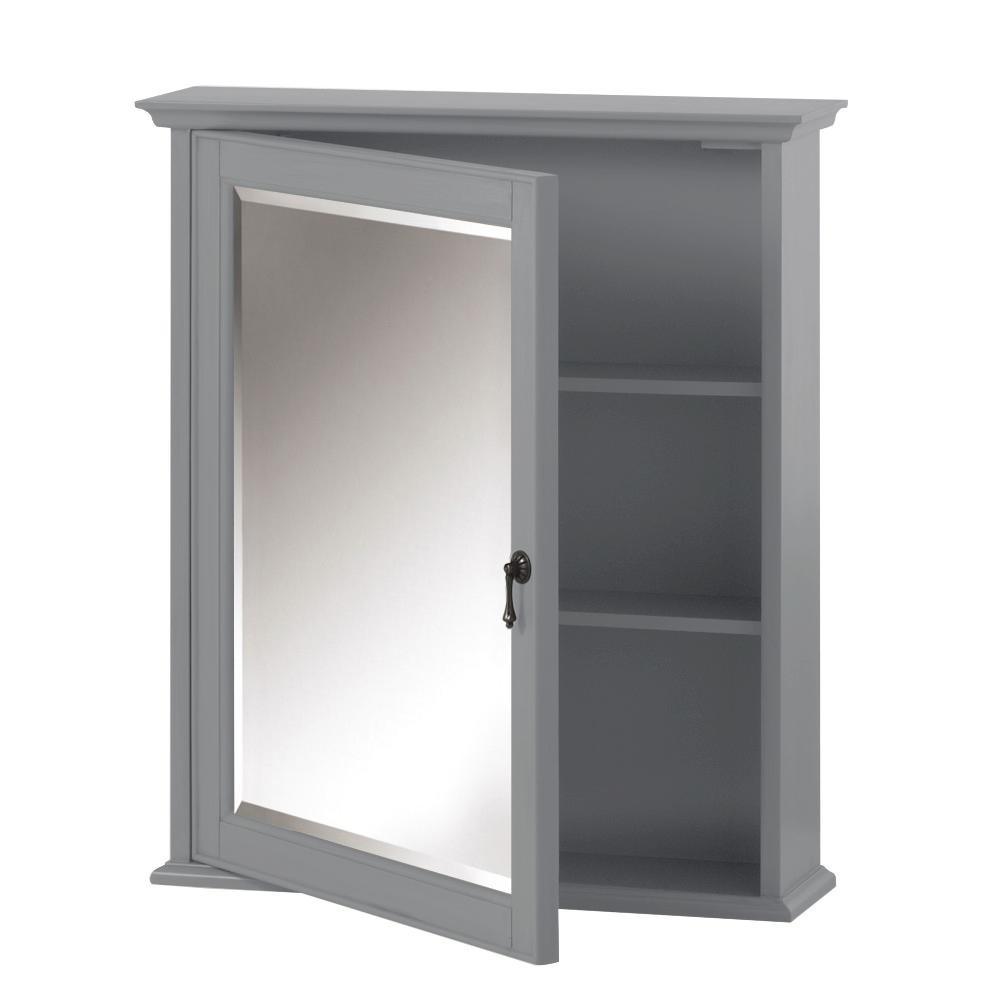 Newport 24 in. W x 28 in. H Framed Bathroom Medicine Cabinet in Pewter - Super Arbor