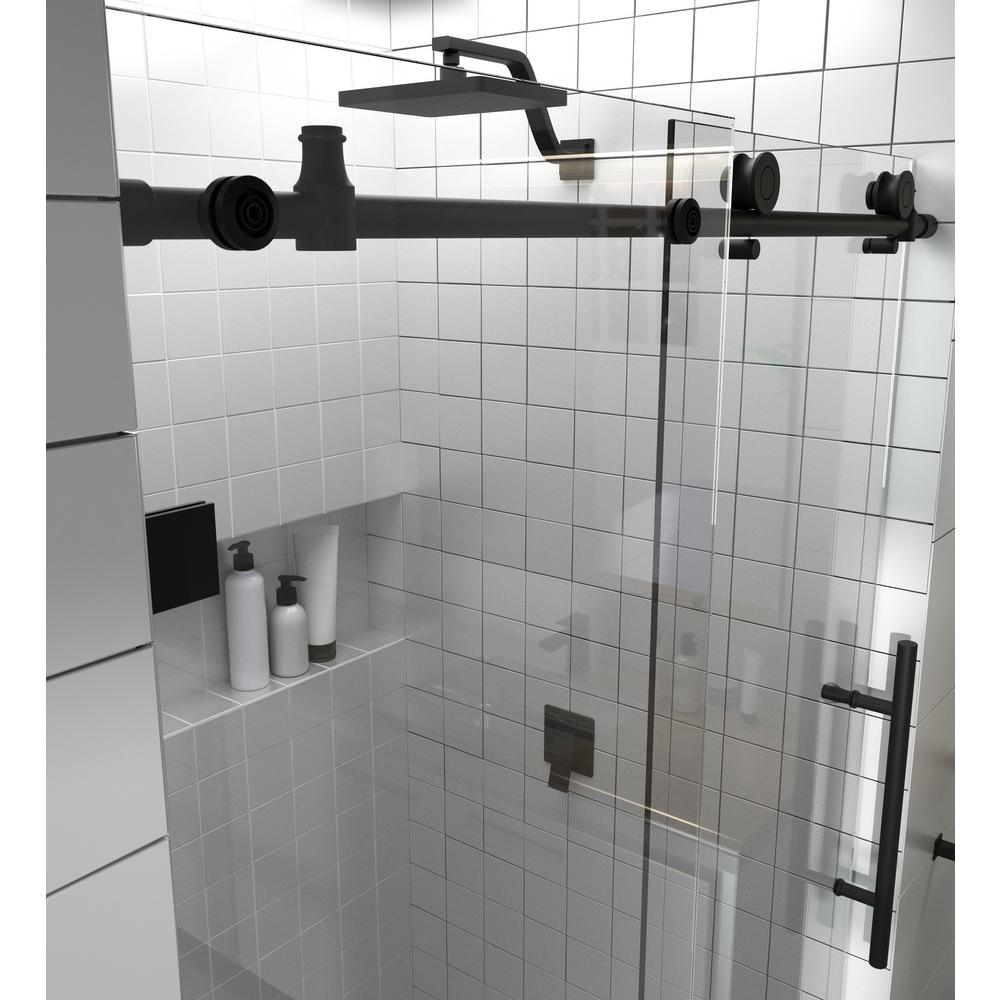 68 in. - 72 in. x 78 in. Frameless Sliding Shower Door in Matte Black with Handle - Super Arbor