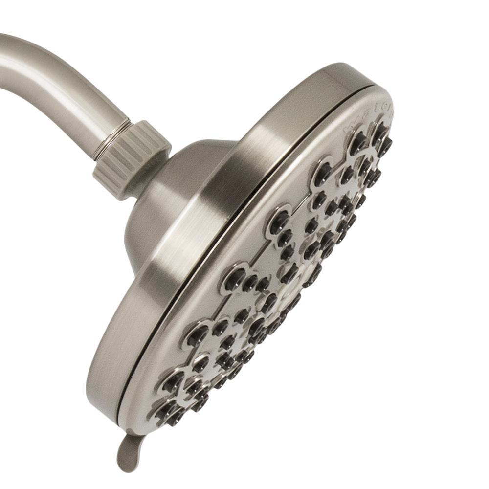 6-Spray 6 in. Single Wall Mount Low Flow Fixed Rain Shower Head in Brushed Nickel - Super Arbor