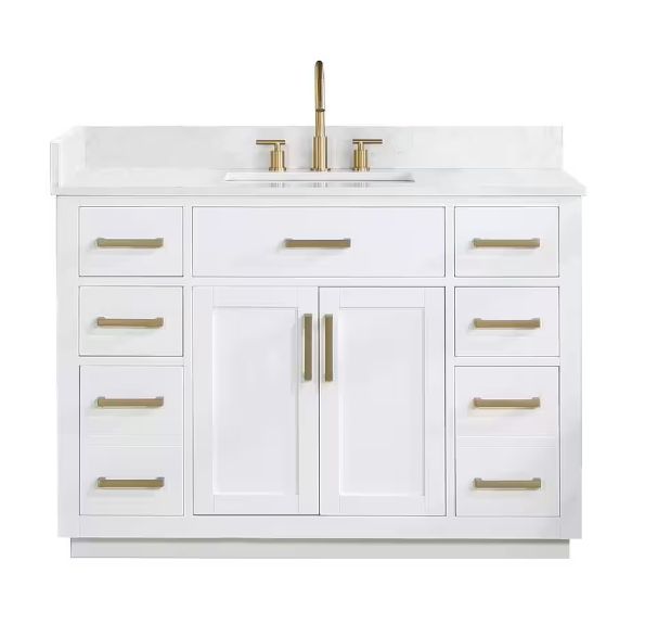 Gavino 48 in. W x 22 in. D x 34 in. H Bath Vanity in White with Grain White Composite Stone Top