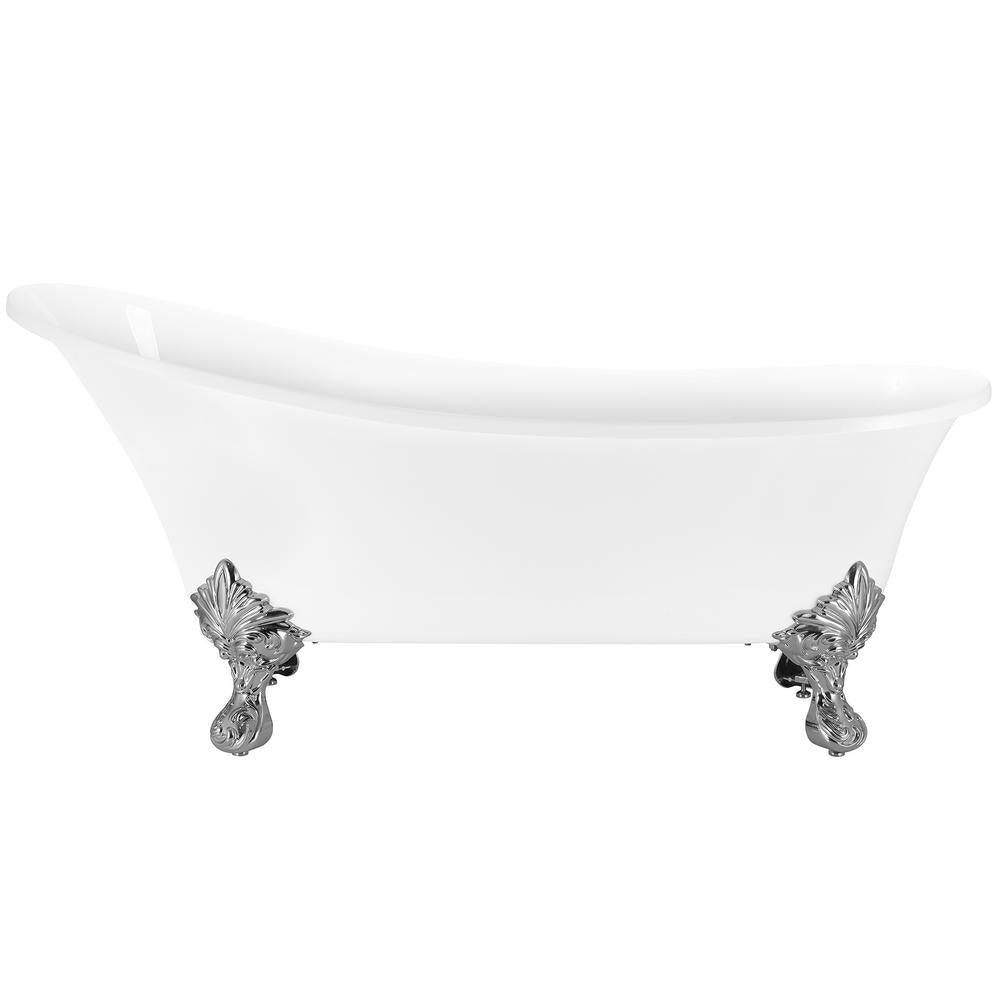 Clawfoot Bathtub - 69 in. Glossy White Acrylic Bathtub - Modern Flat Bottom Stand Alone Tub - Luxurious SPA Tub - Super Arbor
