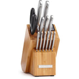 12-Piece Classic Forged Brushed Stainless Steel Knife Set with Bamboo Storage Block