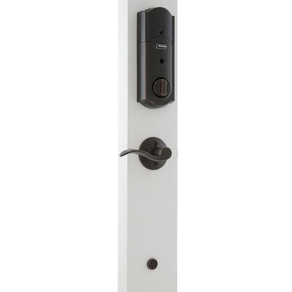 Camelot Aged Bronze Sense Smart Door Lock with Left Handed Accent Lever Door Handleset - Super Arbor