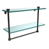 16 in. L  x 12 in. H  x 5 in. W 2-Tier Clear Glass Vanity Bathroom Shelf with Towel Bar in Polished Brass - Super Arbor