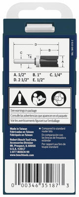 Bosch 1/2 In. x 1 In. Carbide-Tipped Double-Flute Top-Bearing Straight Trim Router Bit