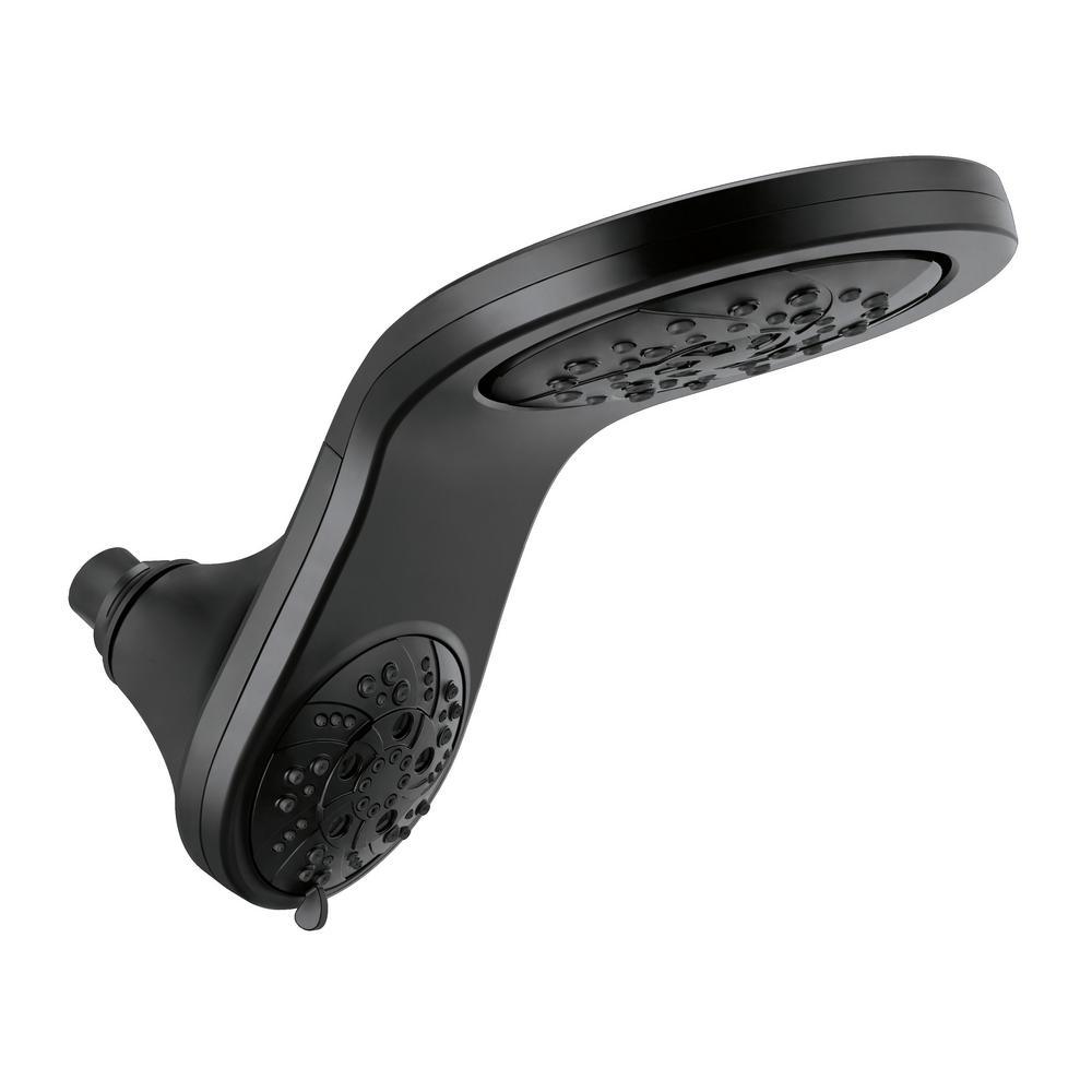 HydroRain Two-in-One 5-Spray 6 in. Double Wall Mount Fixed H2Okinetic Shower Head in Matte Black - Super Arbor