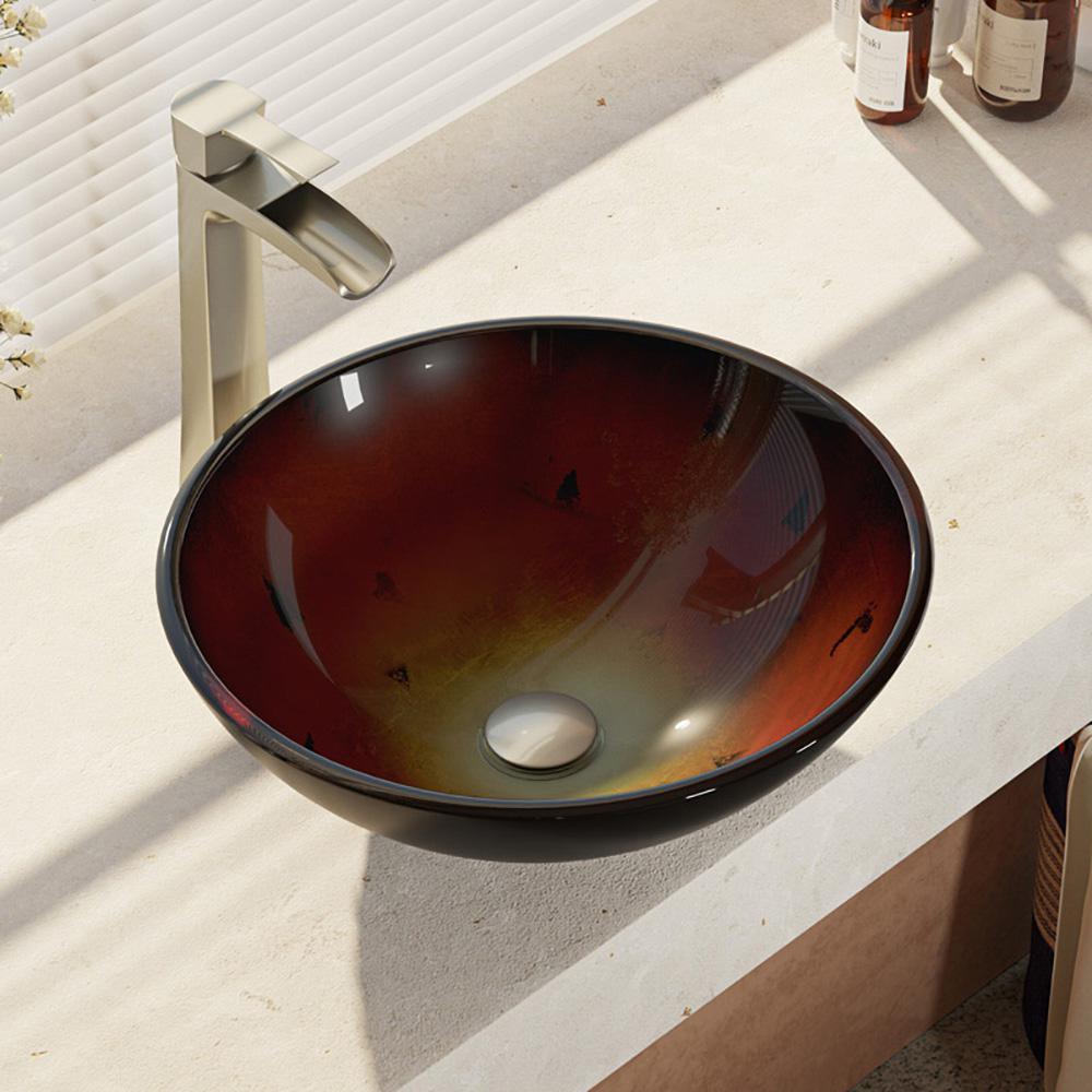 Glass Vessel Sink in Crystal with R9-7007 Faucet and Pop-Up Drain in Chrome - Super Arbor