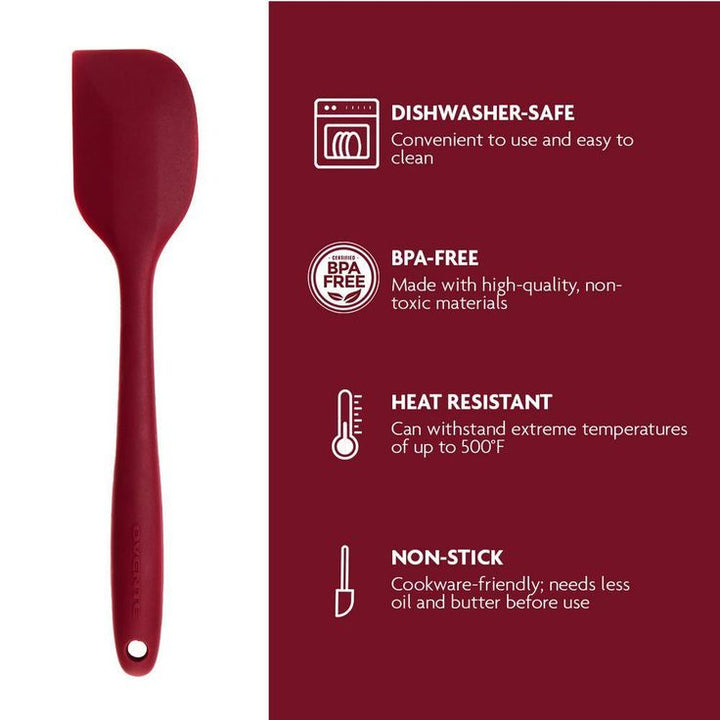 Premium Silicone BPA-Free, Spatula with Stainless Steel Core 500F Heat-Resistant, Non-Stick, Dishwasher Safe, Red