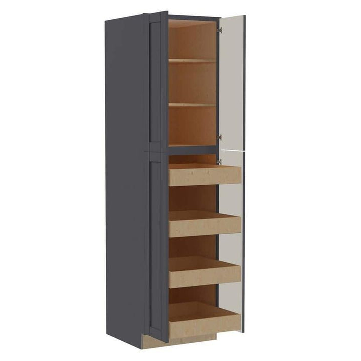 Home Decorators Collection Washington 24 in. W x 24 in. D x 96 in. H Assembled Plywood Pantry Kitchen Cabinet in Onyx with 4 ROT Soft Close