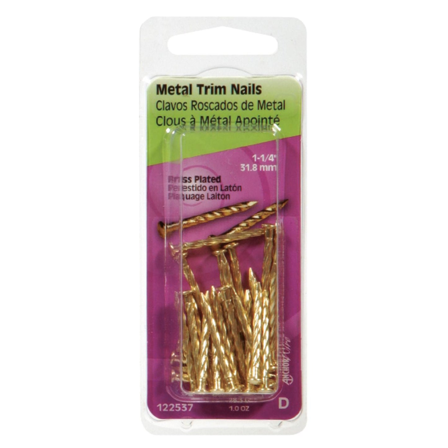 Hillman 1-1/4 in. Trim Brass-Plated Steel Nails, Flat Head