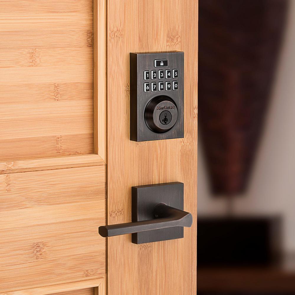 SmartCode 913 Contemporary Venetian Bronze Single Cylinder Electronic Deadbolt with Halifax Hall/Closet Lever - Super Arbor