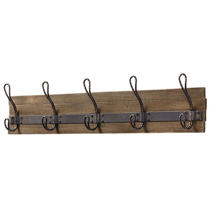 27 in. Rustic Pine and Distressed Brass Hook Rack