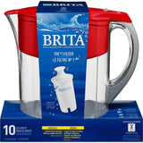 10-Cup Large Water Filter Pitcher in Red, BPA Free