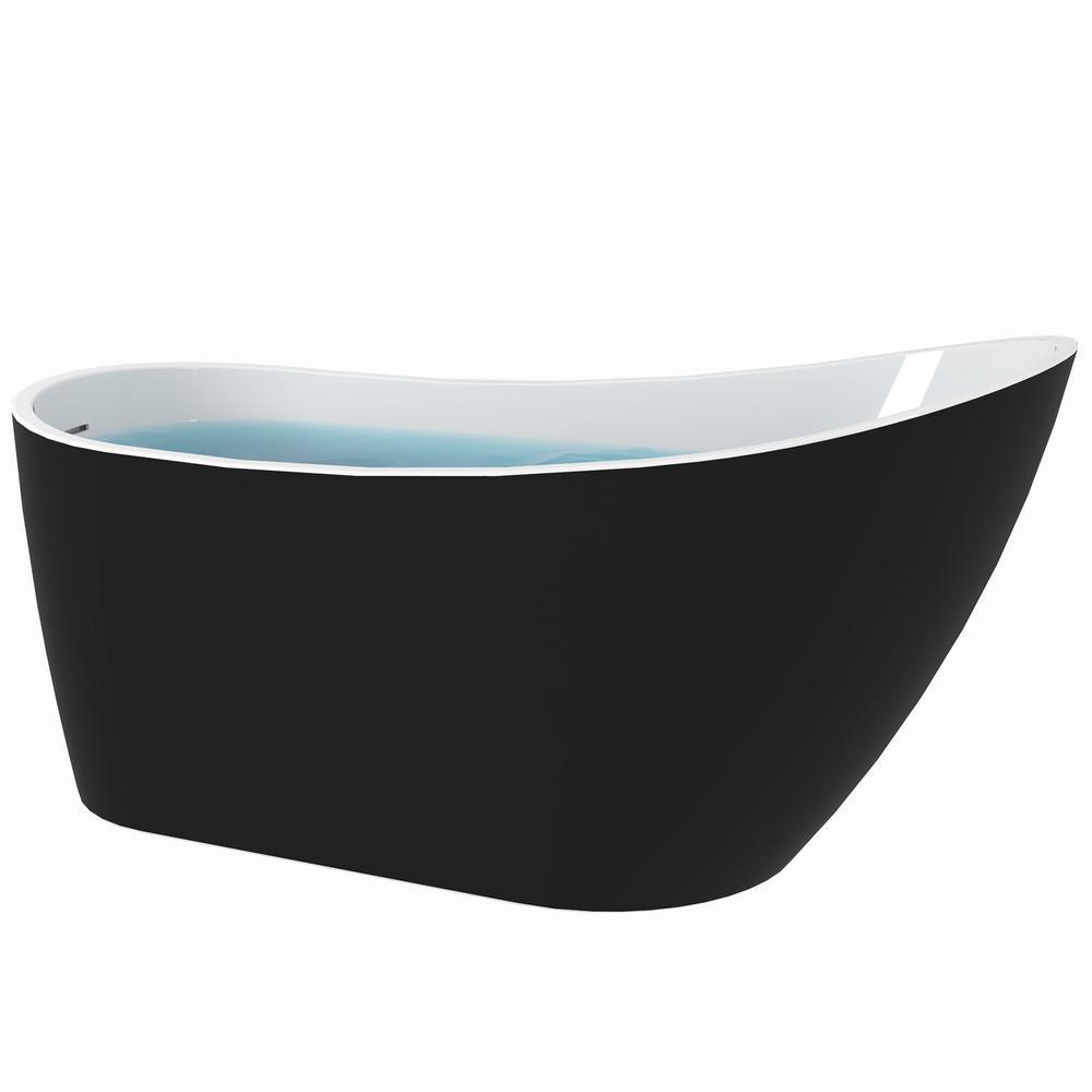 59 in. Acrylic Stand Alone Flatbottom Freestanding Bathtub in Black - Super Arbor
