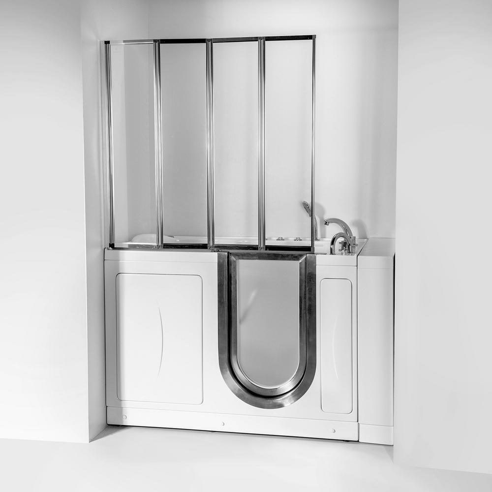 Elite 52 in. Walk-In Whirlpool and Air Bath Bathtub in White with RH Door, Thermostatic Faucet, Dual Drain,Shower Screen - Super Arbor