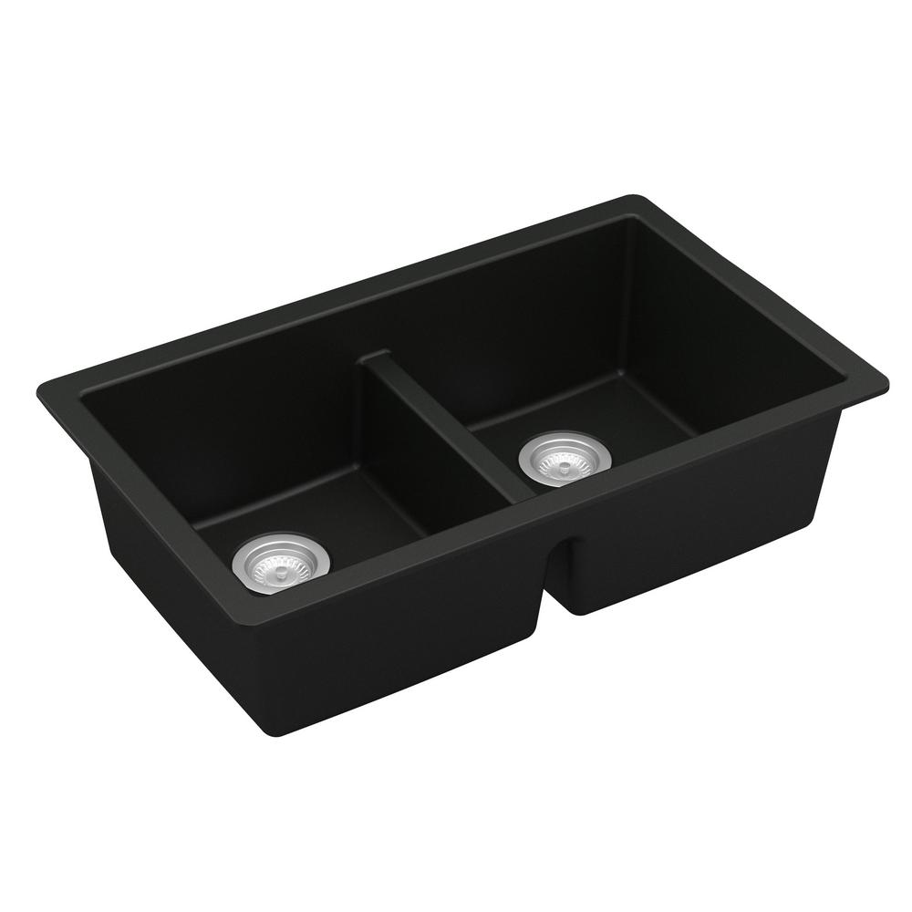 Quartz Black 33 in. 50/50  Double Bowl Composite Undermount Kitchen Sink - Super Arbor