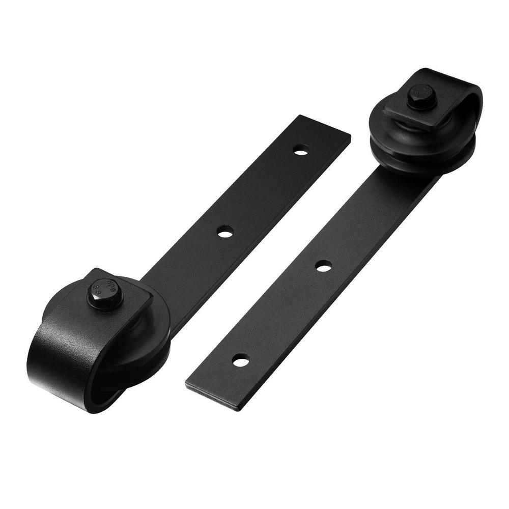 5 ft./60 in. Black Steel Bent Strap Sliding Barn Door Track and Hardware Kit for Single with Floor Guide - Super Arbor