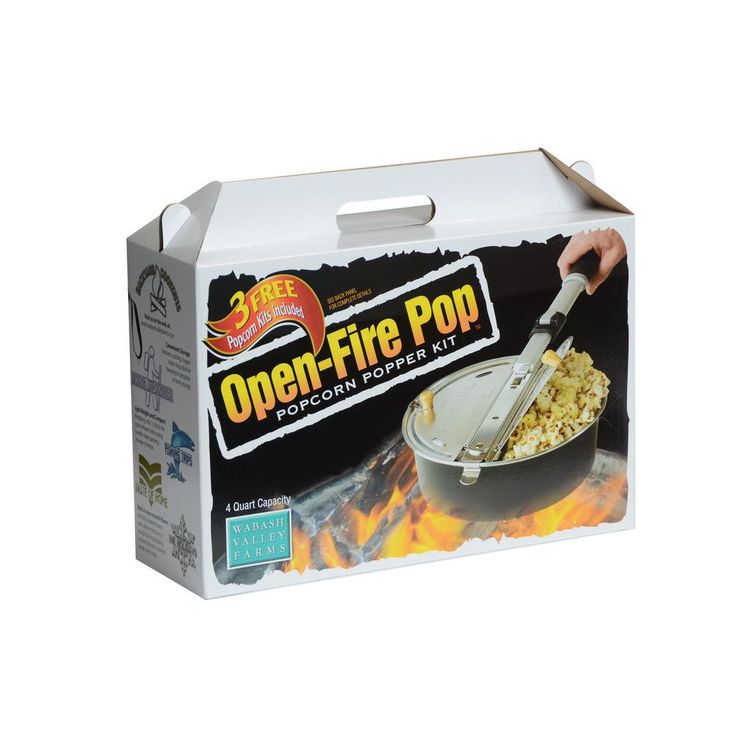 4-Piece Aluminum Black Outdoor Popcorn Popper with 3 All-Inclusive Popping Kits