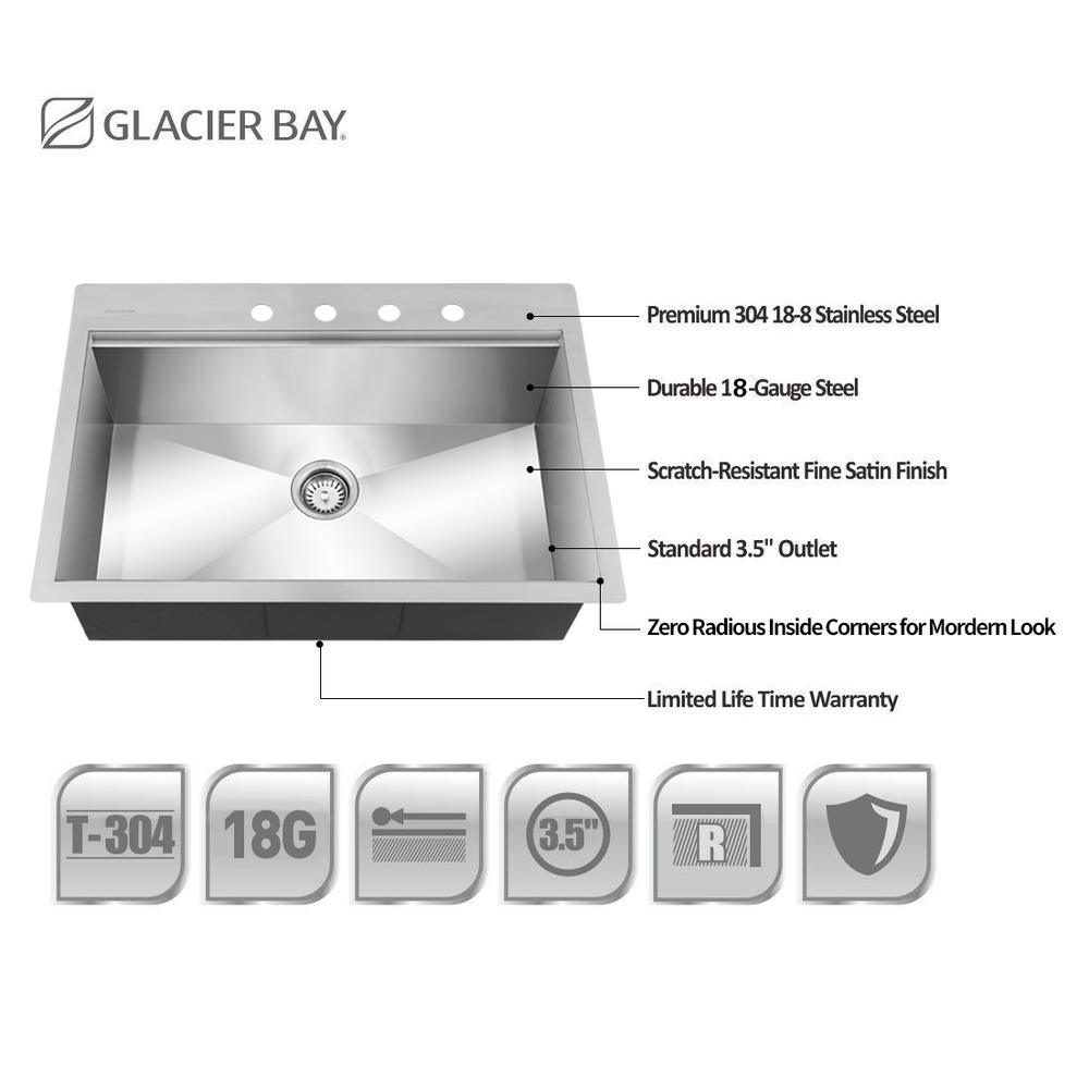 All-in-One Drop-In Stainless Steel 27 in. 4-Hole Single Bowl Kitchen Workstation Sink with Accessories Kit - Super Arbor