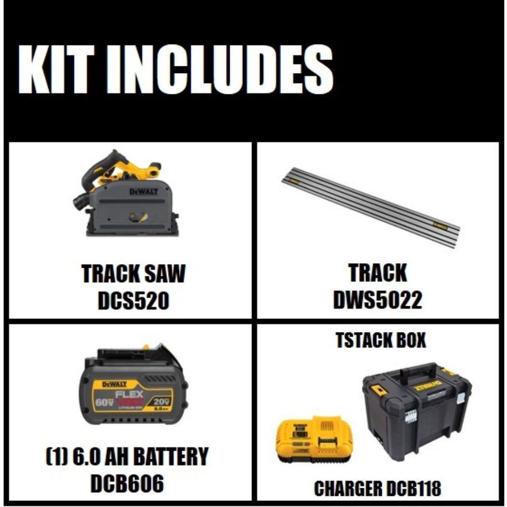 FLEXVOLT 60-Volt MAX Lithium-Ion Cordless Brushless 6-1/2 in. Track Saw Kit with Battery 2Ah, Charger, Case and Track - Super Arbor