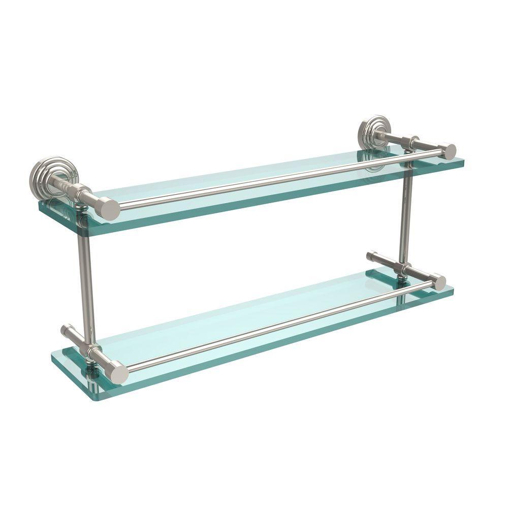 Waverly Place 22 in. L x 8 in. H x 5 in. W 2-Tier Clear Glass Bathroom Shelf with Gallery Rail in Satin Nickel - Super Arbor