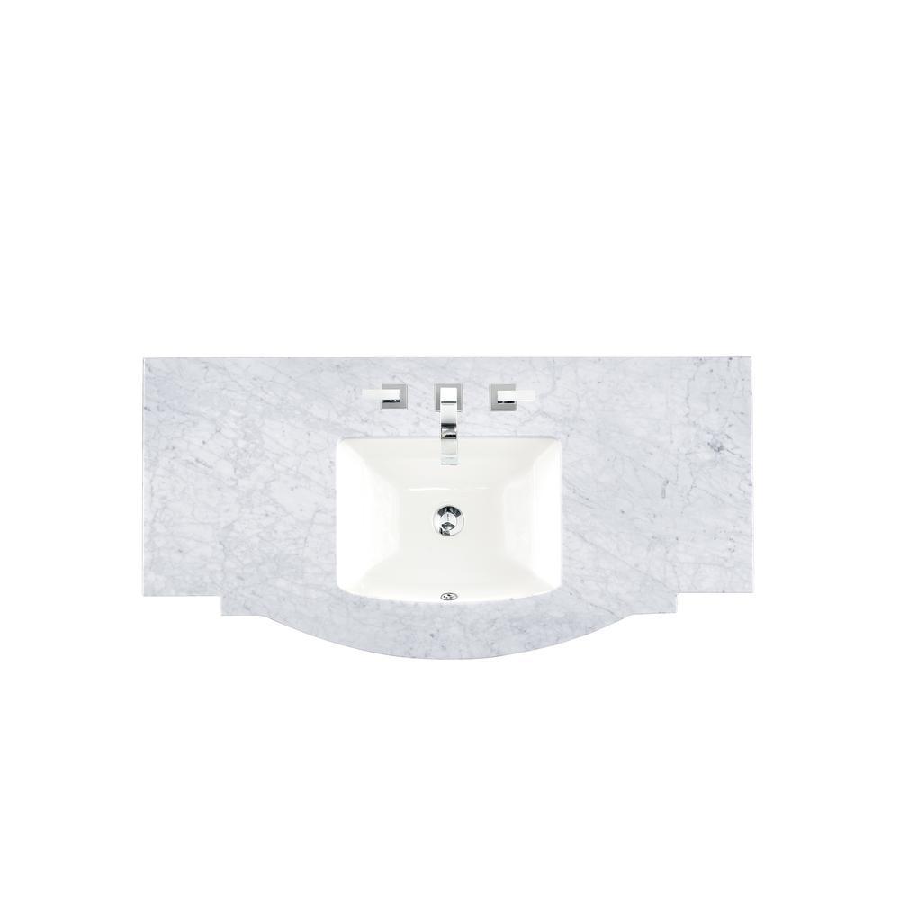 Carrara 60 in. W Marble Single Basin Vanity Top in Carrara White with White Basin - Super Arbor