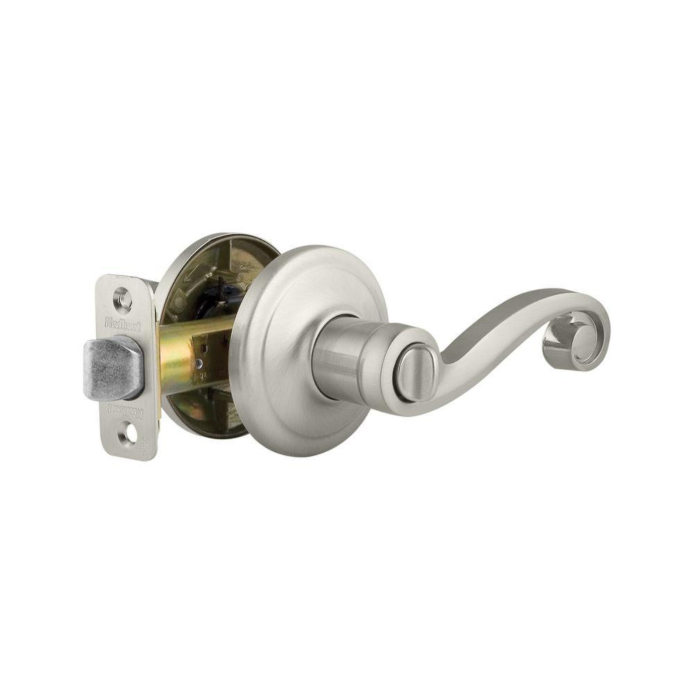 Lido Satin Nickel Privacy Bed/Bath Door Lever Featuring Microban Antimicrobial Technology - Super Arbor