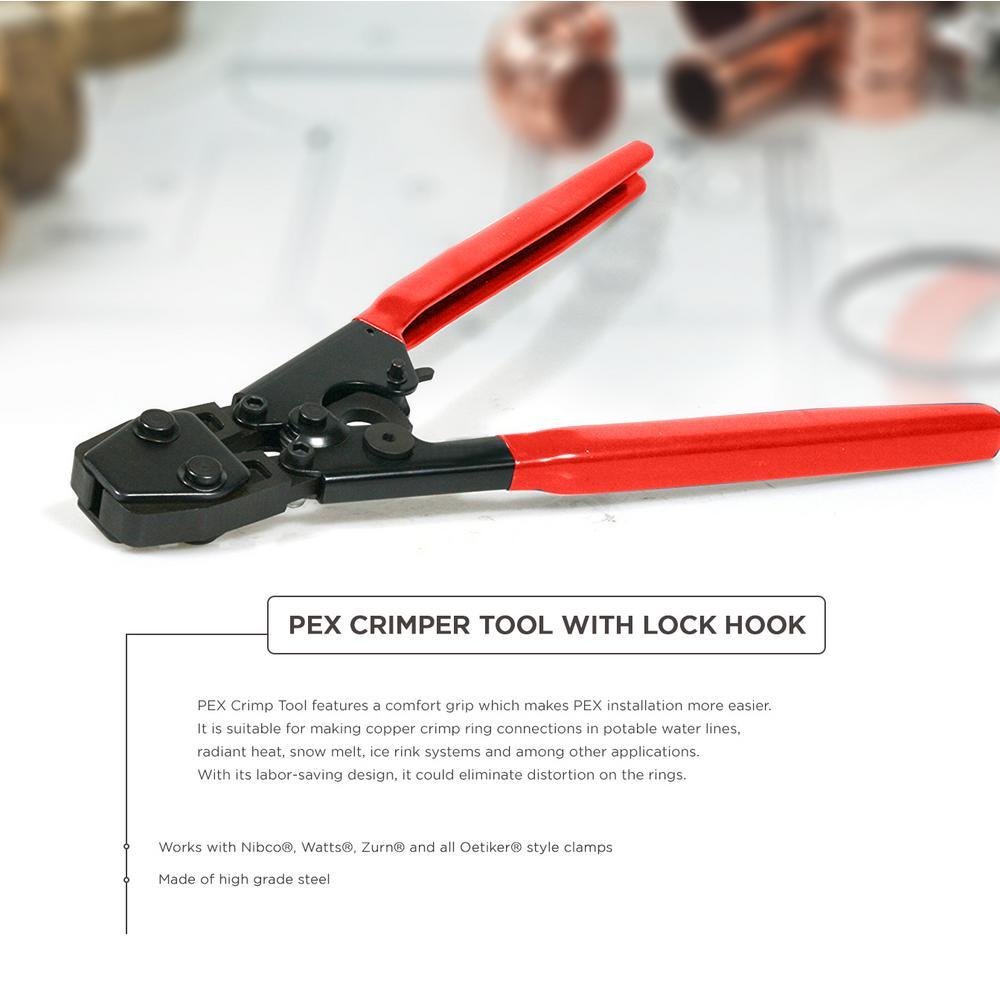PEX Plumbing Kit Crimper Tool with Lock Hook Cutter Tool with Stainless Steel Cinch Clamps 1/2 in. 3/4 in. - Super Arbor