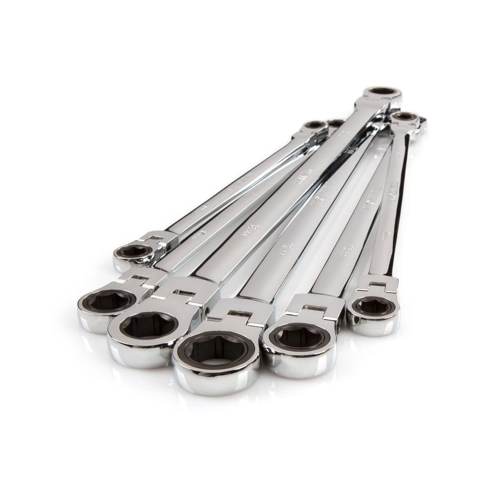 6-Piece Extra Long Flex-Head Ratchet Box End Wrench Set (8-19 mm) - Super Arbor