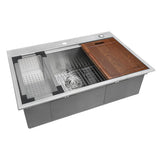 Drop-In Stainless Steel 33 in. Workstation Ledge Topmount Kitchen Sink 16-Gauge Single Bowl - Super Arbor