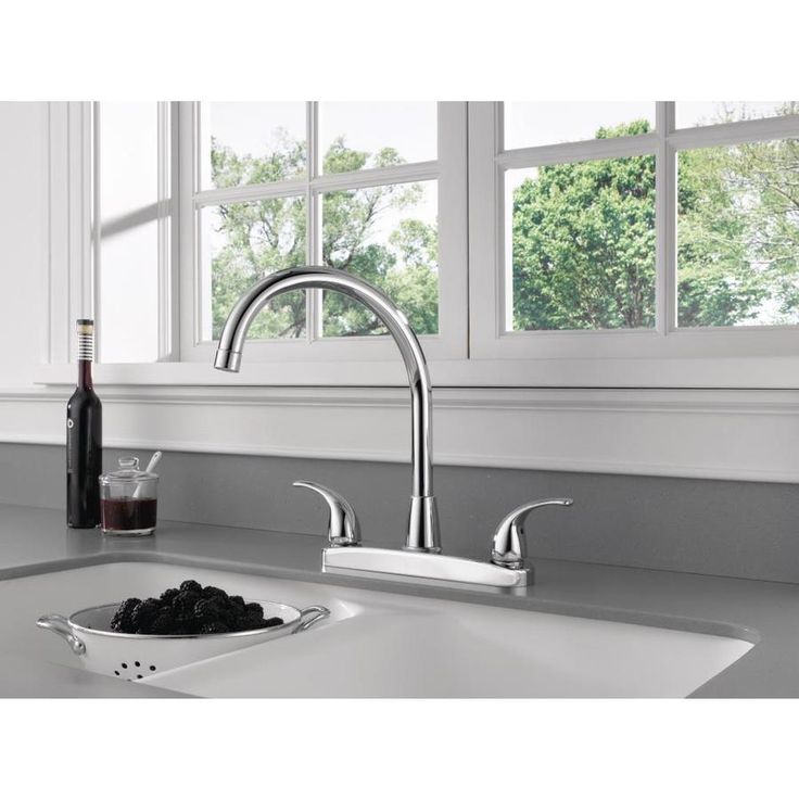 Peerless Chrome 2-Handle Deck-Mount High-Arc Handle Kitchen Faucet (Deck Plate Included)