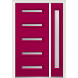 53 in. x 81.75 in. Davina Frosted Glass Left-Hand Inswing 5-Lite Modern Painted Steel Prehung Front Door with Sidelite - Super Arbor