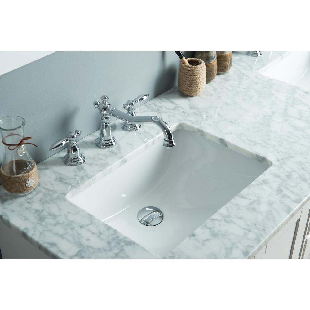 Newport 60 in. W x 22 in. D Vanity in White with Marble Vanity Top in Carrara White and Mirror - Super Arbor