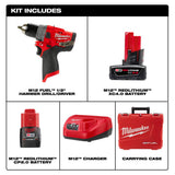 M12 FUEL 12-Volt Lithium-Ion Brushless Cordless 1/2 in. Hammer Drill Kit with 4.0 Ah and 2.0 Ah Battery and Hard Case - Super Arbor