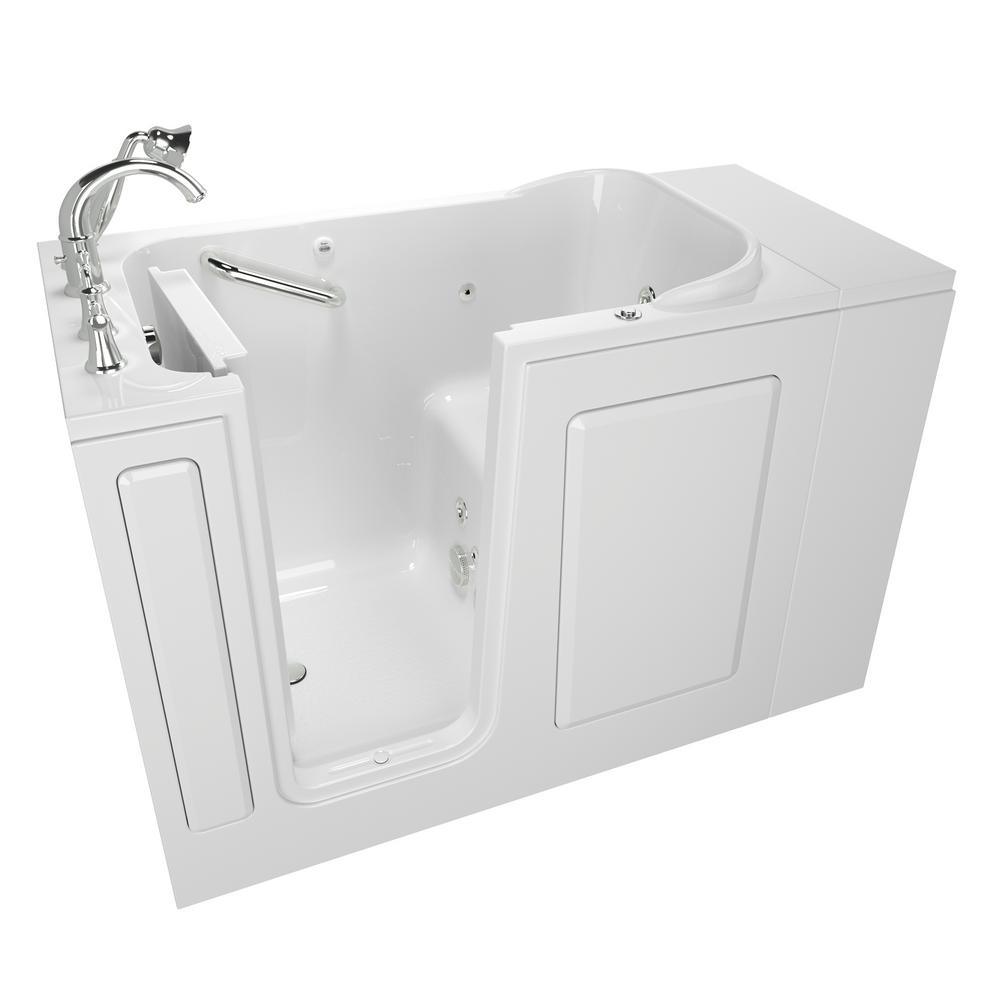 Whirlpool Left-Hand 28 in. x 48 in. Walk-In Bath, Roman Tub Filler, and Cadet 3 FloWise Tall Height Toilet in White - Super Arbor
