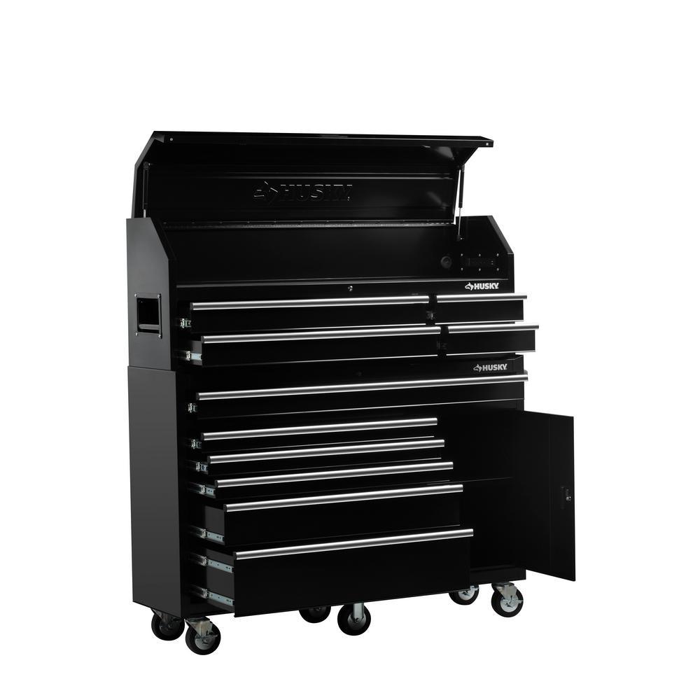 61 in. W 10-Drawer 1-Door Combination Tool Chest and Rolling Cabinet Set in Gloss Black