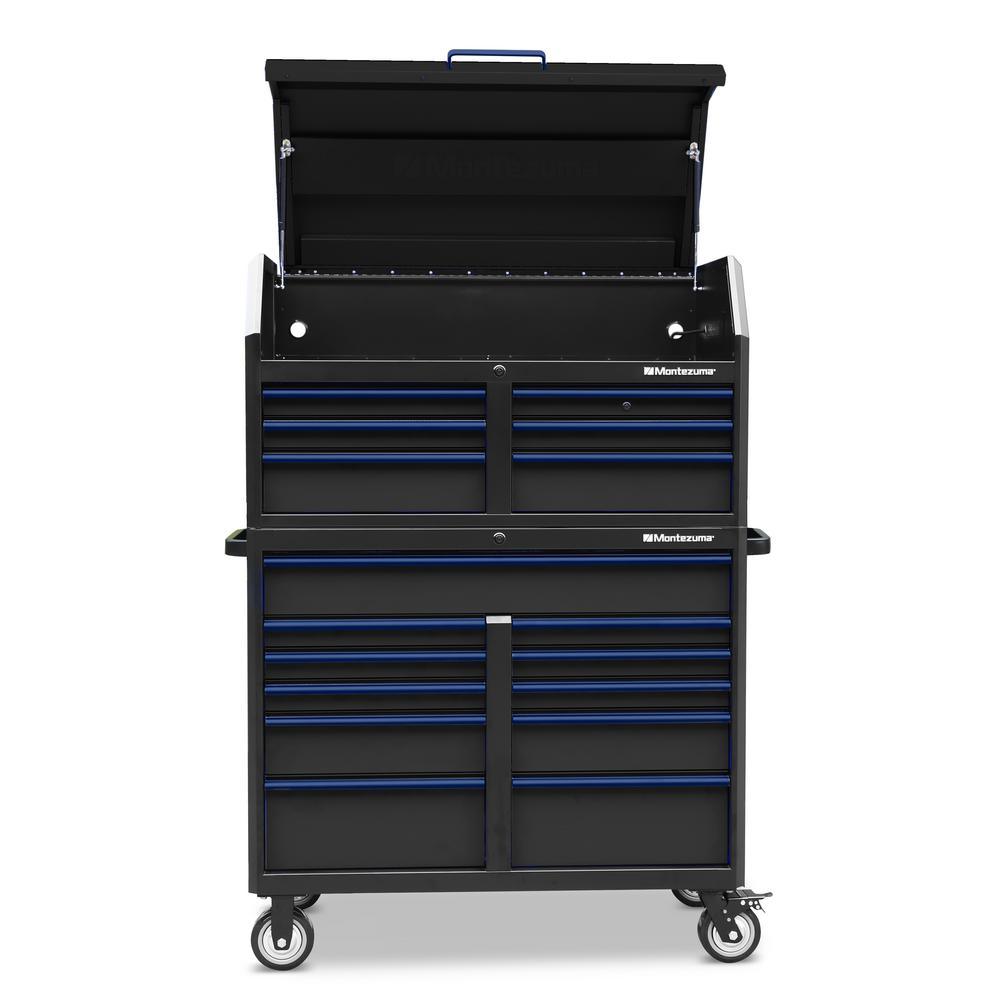 24 in. x 46 in. 17-Drawer Tool Chest and Cabinet Combo with Power and USB Outlets in Black and Blue - Super Arbor