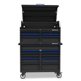 24 in. x 46 in. 17-Drawer Tool Chest and Cabinet Combo with Power and USB Outlets in Black and Blue - Super Arbor