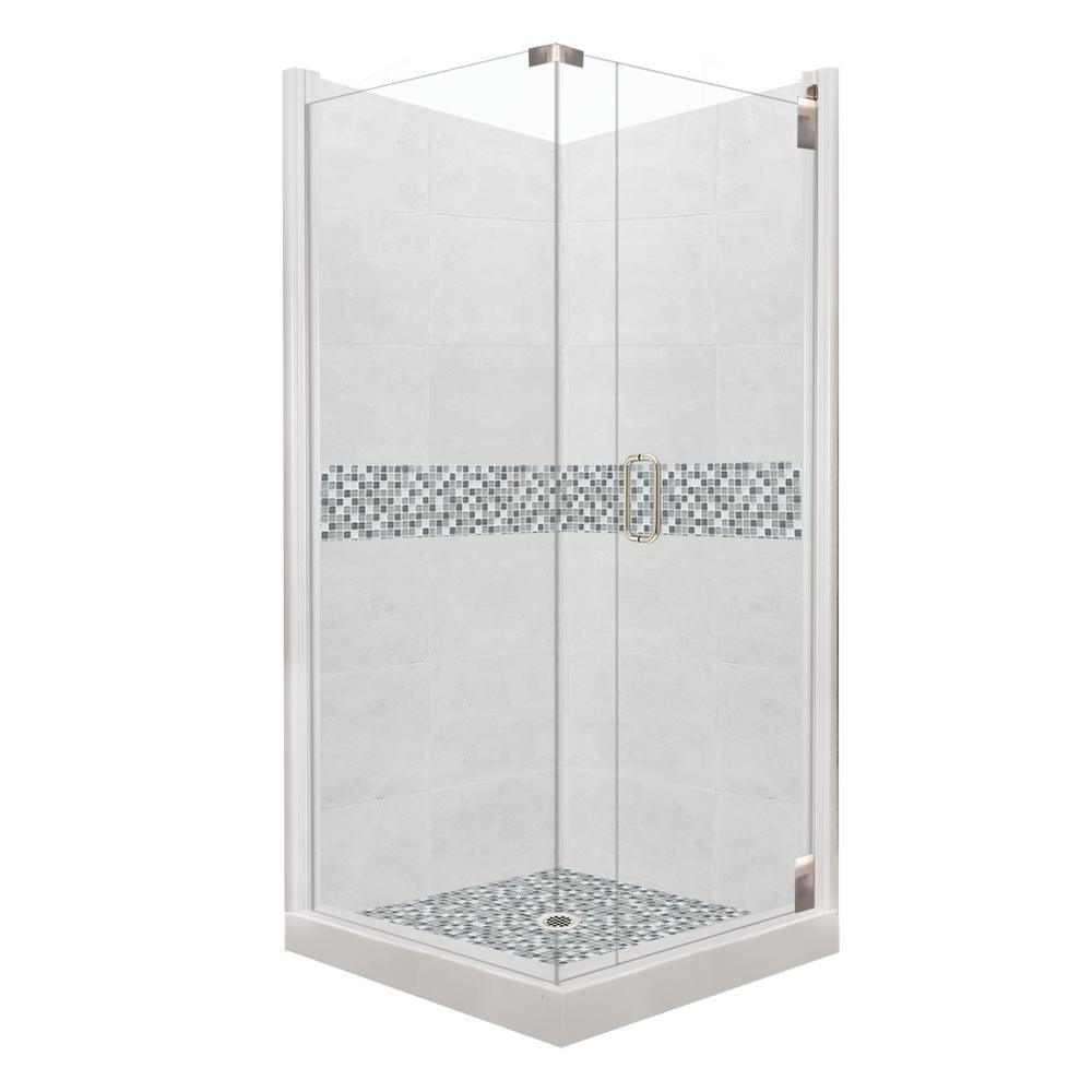 Del Mar Grand Hinged 36 in. x 42 in. x 80 in. Right-Hand Corner Shower Kit in Natural Buff and Chrome Hardware - Super Arbor